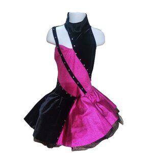 Velvet Rhinestone Dress Costume Black Pink Size Medium Child One Shoulder Grunge
